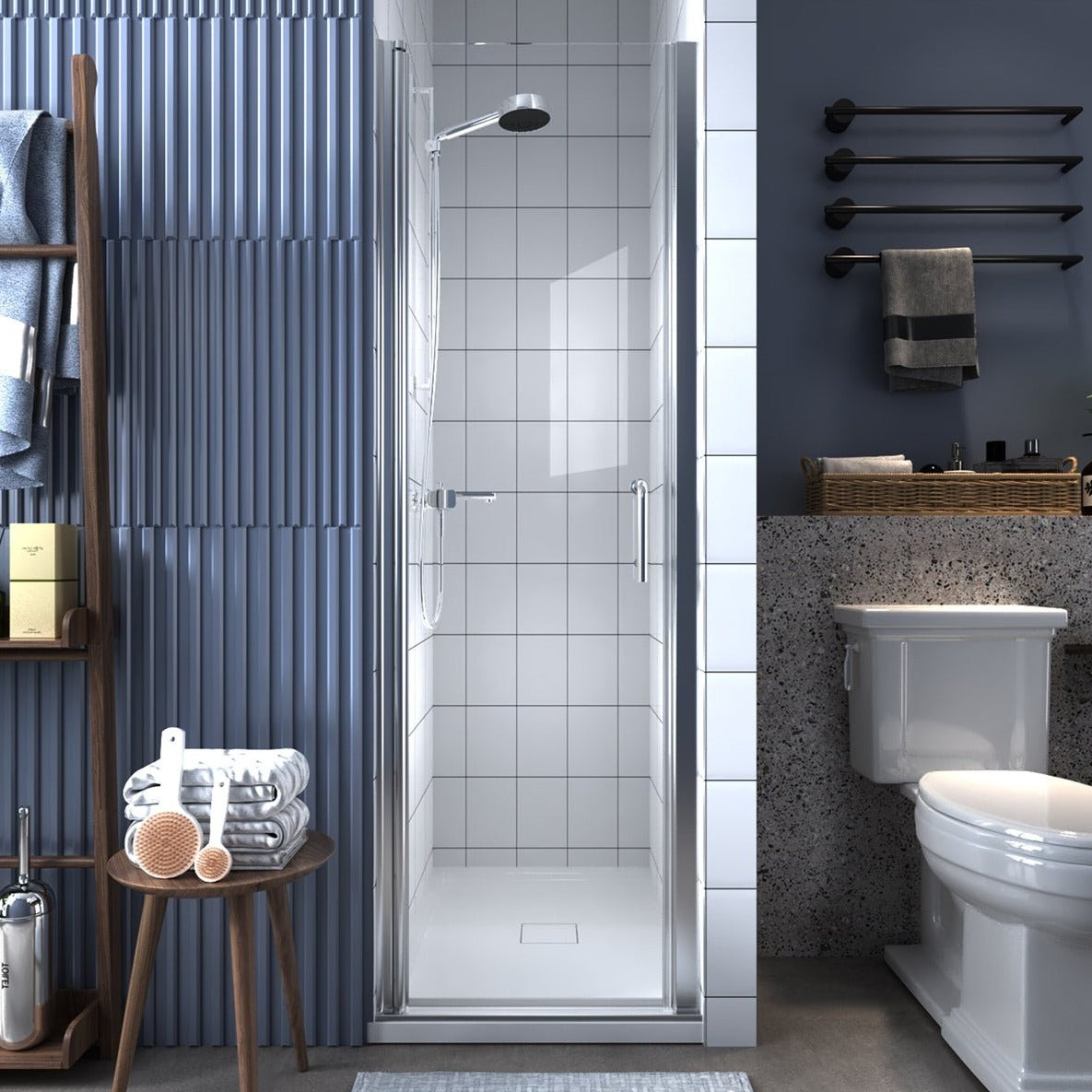 Chrome Hinged Pivot Shower Door 2425.5" W x 72" H Clear Glass Modland