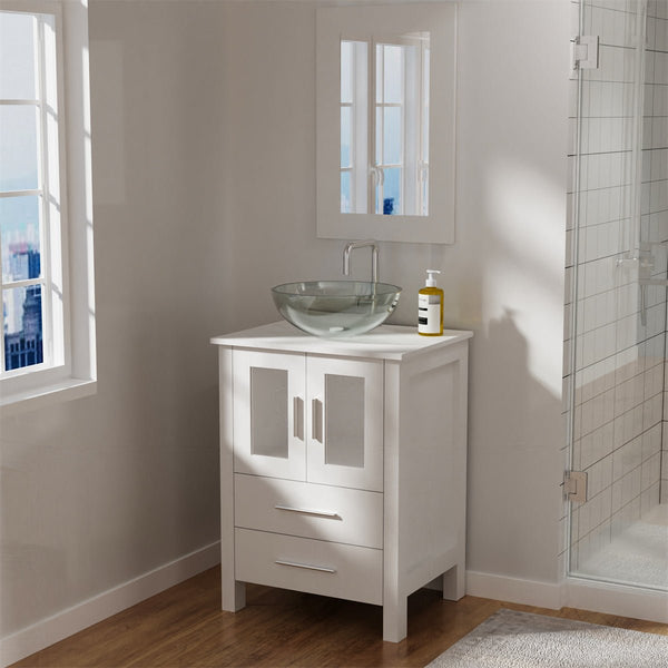 24 in.W x 19 in.D x 32.3 in.H White Wooden Minimalist Bathroom Cabinet Vanity with Mirrors,Two Floor