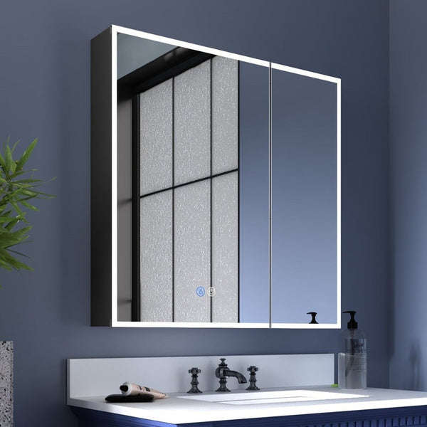 32" W x 30" H LED Lighted Medicine Cabinet with Mirror for Bathroom Double Door Surface Wall Mount Flip-Out Magnifying Mirror