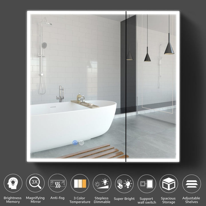 32" W x 30" H LED Lighted Medicine Cabinet with Mirror for Bathroom - Modland