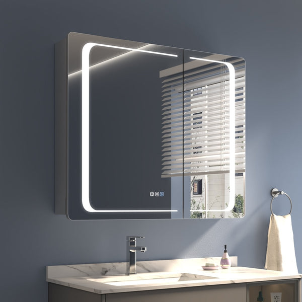 36" W x 30" H LED Lighted Bathroom Medicine Cabinet with Mirror Recessed or Surface Mounted LED Medicine Cabinet
