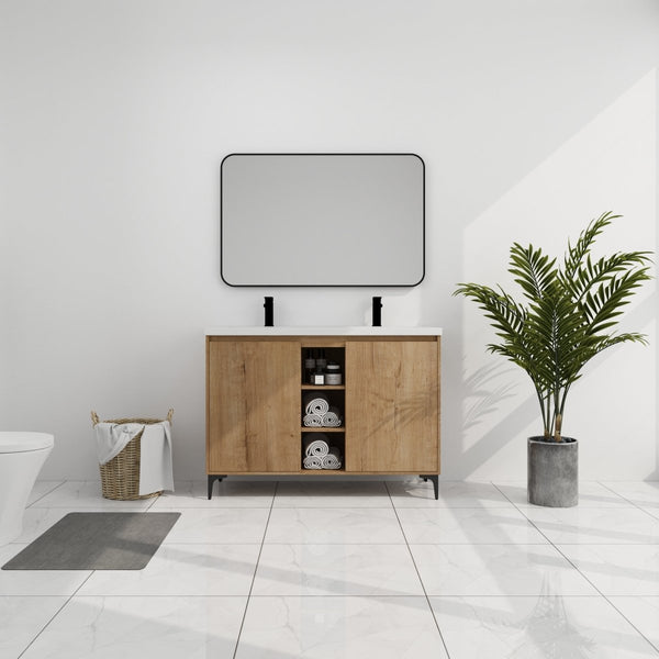 48" Freestanding Bathroom Vanity With Double Sink, Soft Closing Door Hinge