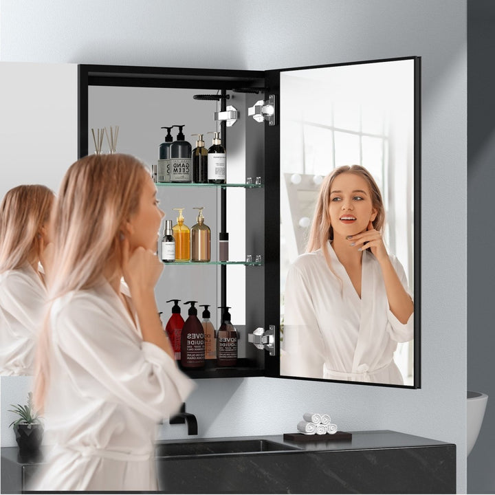 50 in. W x 30 in. H LED Bathroom Black Medicine Cabinet Surface Mount - Modland