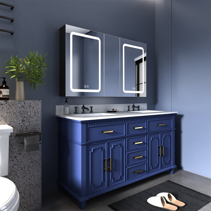 50 in. W x 30 in. H LED Bathroom Black Medicine Cabinet Surface Mount - Modland