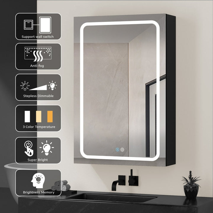 50 in. W x 30 in. H LED Bathroom Black Medicine Cabinet Surface Mount - Modland