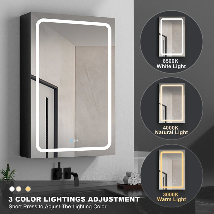 50 in. W x 30 in. H LED Bathroom Black Medicine Cabinet Surface Mount - Modland