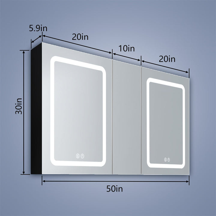 50 in. W x 30 in. H LED Bathroom Black Medicine Cabinet Surface Mount - Modland