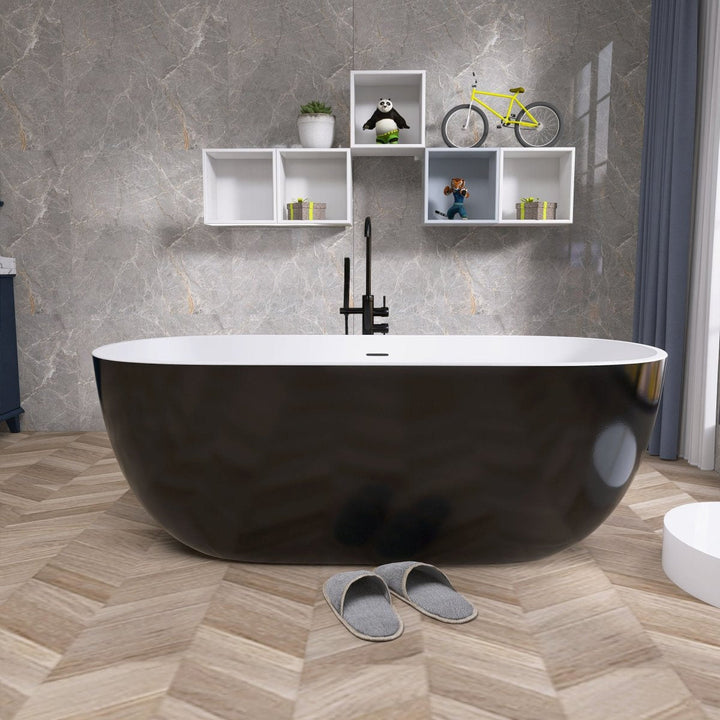 55"x29" Freestanding Black Oval Soaking Tub for Bathroom - Modland