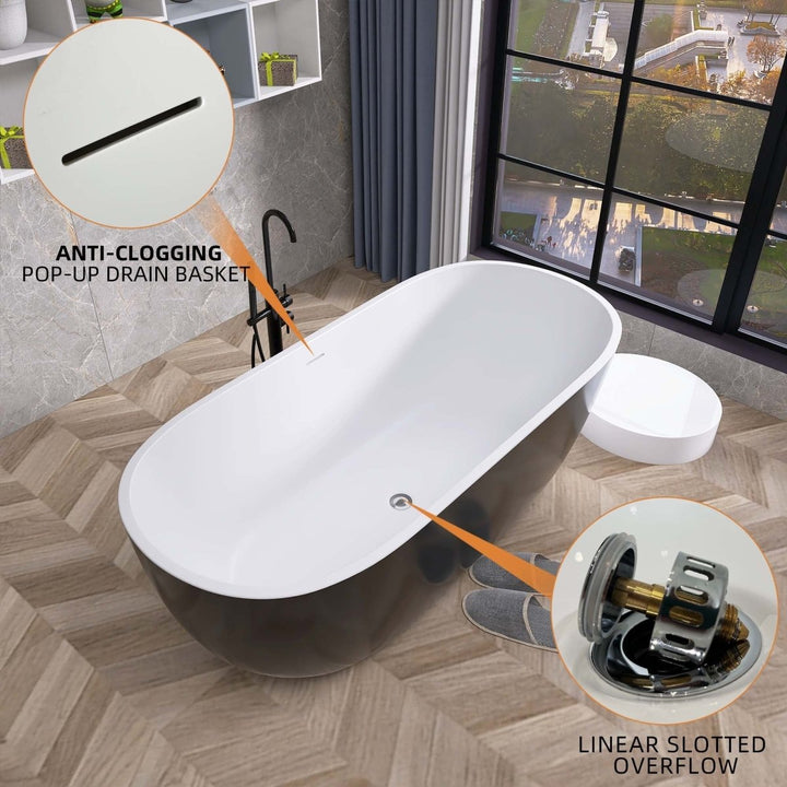 55"x29" Freestanding Black Oval Soaking Tub for Bathroom - Modland