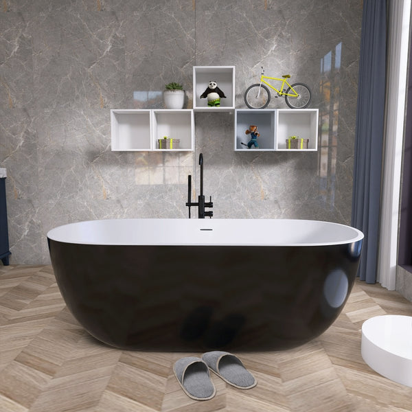 55"x29" Freestanding Black Oval Soaking Tub for Bathroom - Modland