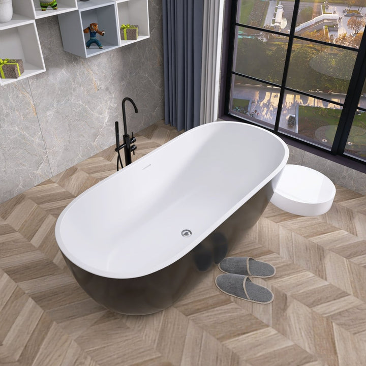 55"x29" Freestanding Black Oval Soaking Tub for Bathroom - Modland