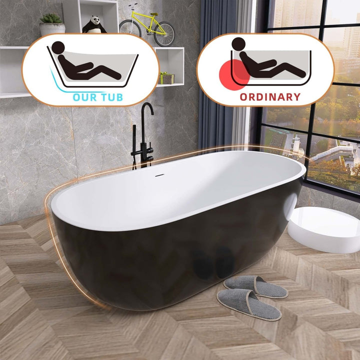 55"x29" Freestanding Black Oval Soaking Tub for Bathroom - Modland