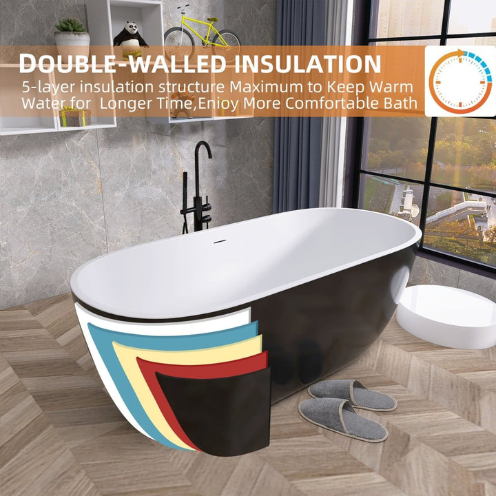 55"x29" Freestanding Black Oval Soaking Tub for Bathroom - Modland