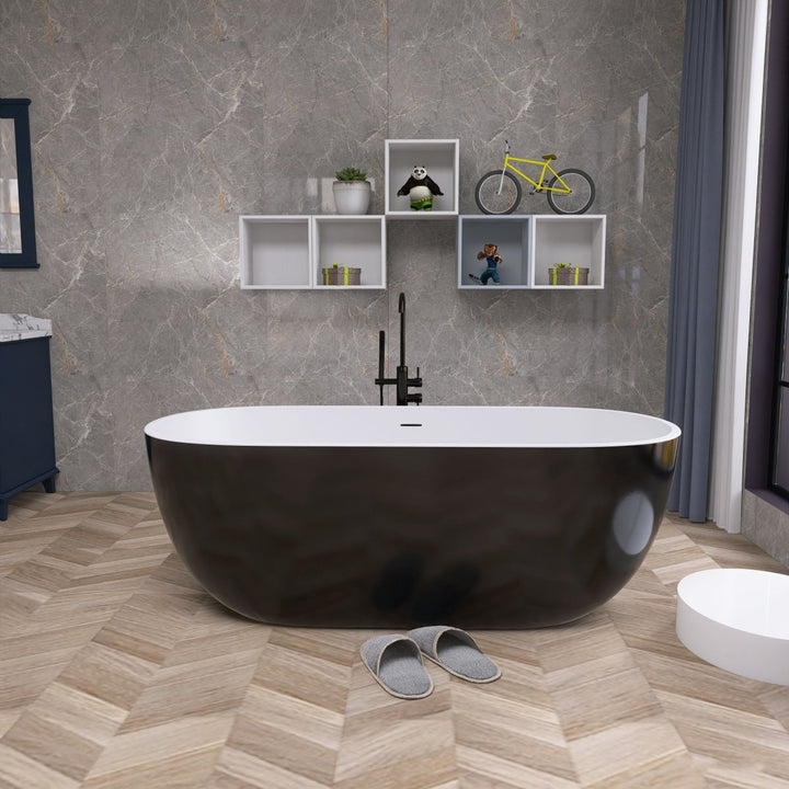 55"x29" Freestanding Black Oval Soaking Tub for Bathroom - Modland