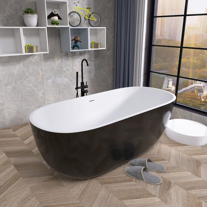 55"x29" Freestanding Black Oval Soaking Tub for Bathroom - Modland