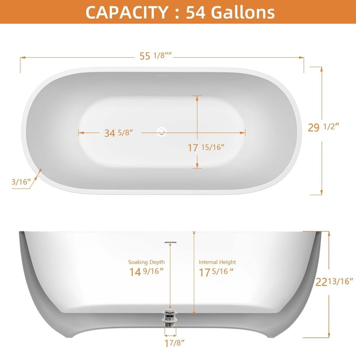 55"x29" Freestanding Black Oval Soaking Tub for Bathroom - Modland