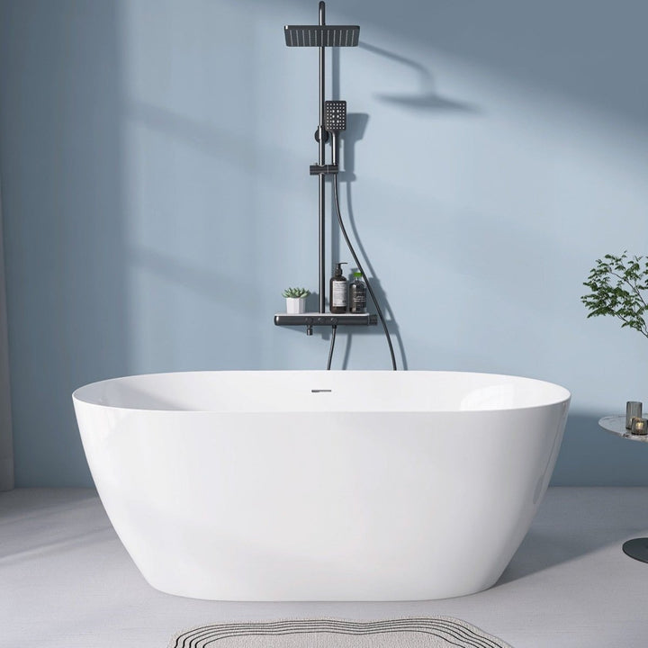 59"x29" Acrylic Bathtub Gloss White Oval Shape Soaking Tub - Modland