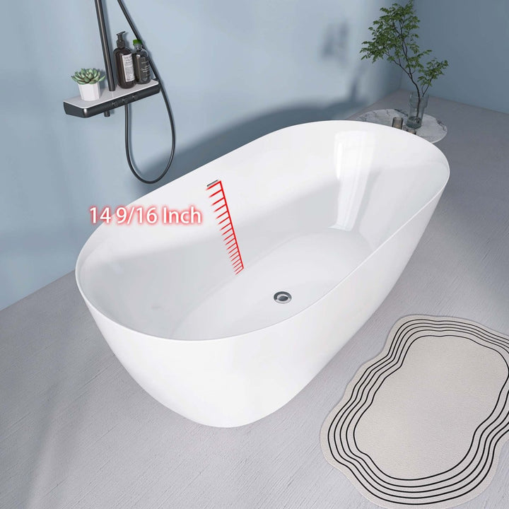 59"x29" Acrylic Bathtub Gloss White Oval Shape Soaking Tub - Modland