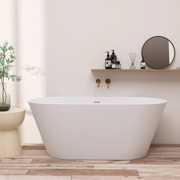 63"x29" Acrylic Free Standing Tub Classic Oval Shape Soaking Tub, Adjustable Freestanding Bathtubs Gloss White
