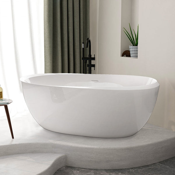 65"x29" Acrylic Freestanding Bathtub Classic Oval Soaking Tub Adjustable Gloss White