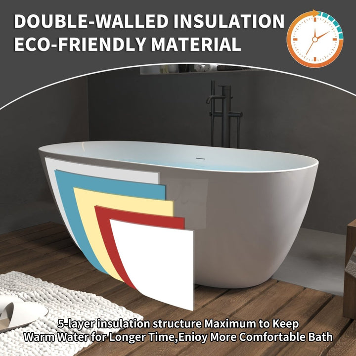 67"x29" Bathtub Acrylic Free Standing Tub Classic Oval Shape Soaking Tub - Modland