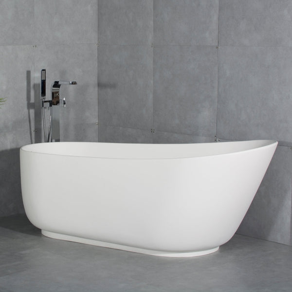67"x32" Solid Surface Stone Resin Oval Shape Soaking Bathtub With Overflow For The Bathroom
