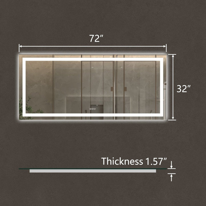Apex 72" W x 32" H Elegant Bathroom Vanity Mirrors with Integrated LED Lighting - Modland