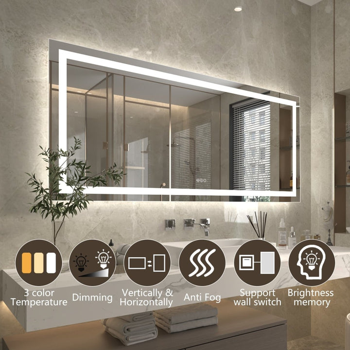 Apex 72" W x 32" H Elegant Bathroom Vanity Mirrors with Integrated LED Lighting - Modland