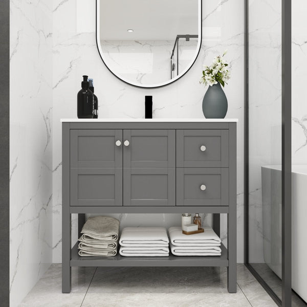36"x18" Bathroom Vanity With Soft Close Drawers and Gel Basin