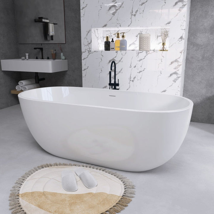 55"x29" Gloss Acrylic Oval Freestanding Soaking Bathtub - Modland