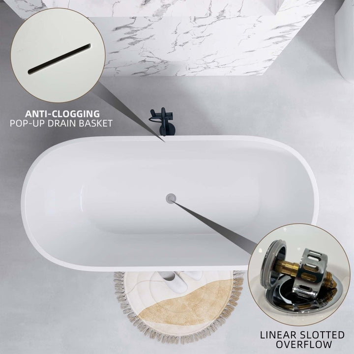55"x29" Gloss Acrylic Oval Freestanding Soaking Bathtub - Modland