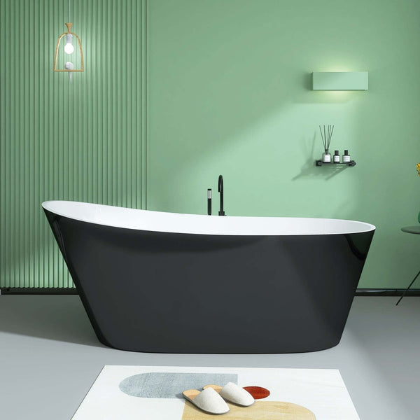Bathtub 59"x29"  Acrylic Free Standing Tub Classic Oval Shape Soaking Tub, Adjustable Freestanding Black