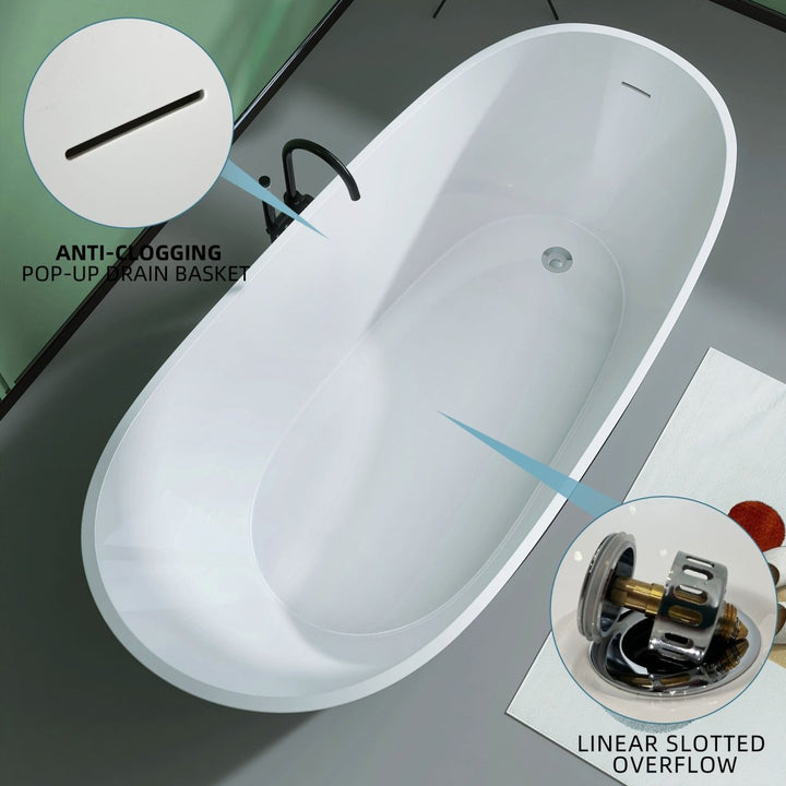 59"x29" Black Acrylic Oval Soaking Freestanding Bathtub - Modland