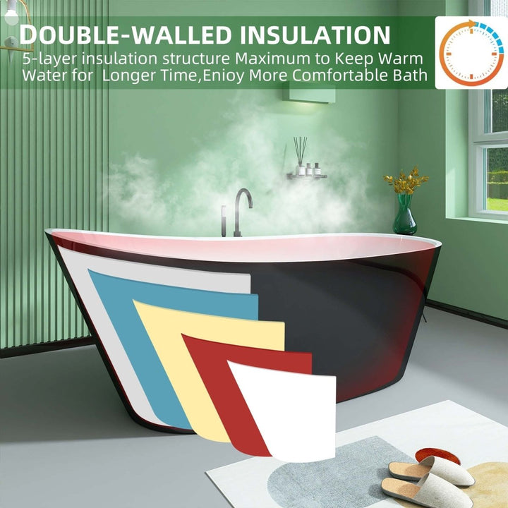 59"x29" Black Acrylic Oval Soaking Freestanding Bathtub - Modland
