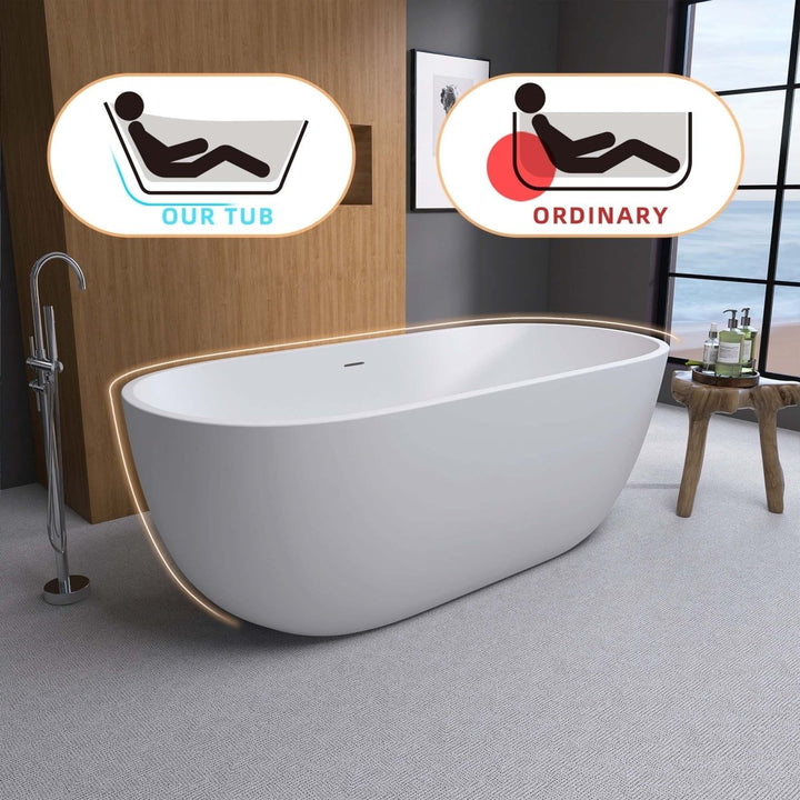65"x29" Acrylic Matte White Oval Soaking Freestanding Bathtub - Modland