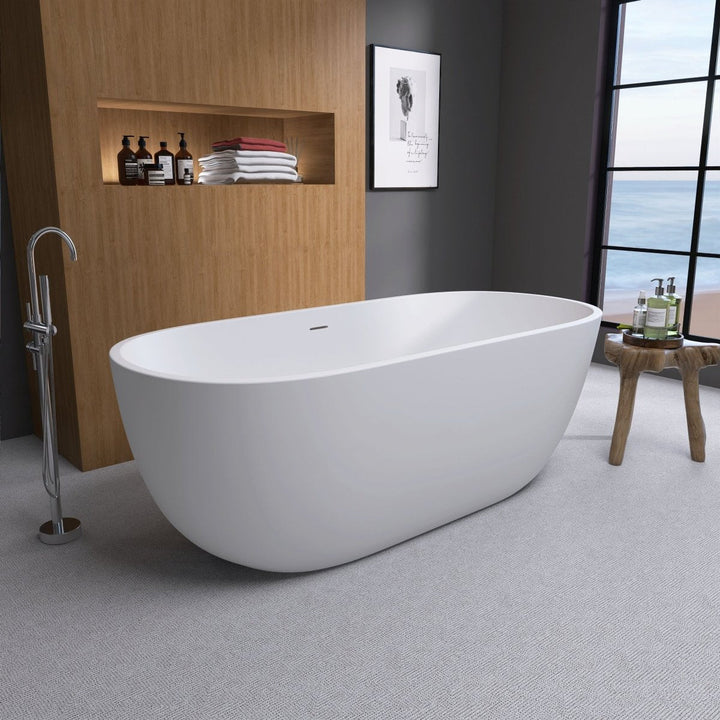 65"x29" Acrylic Matte White Oval Soaking Freestanding Bathtub - Modland