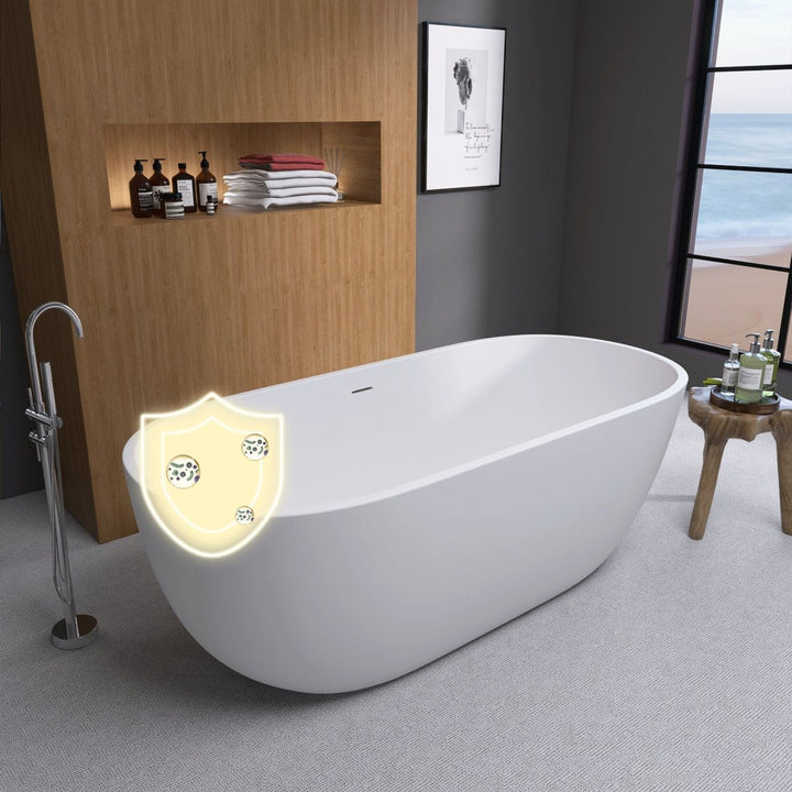 65"x29" Acrylic Matte White Oval Soaking Freestanding Bathtub - Modland