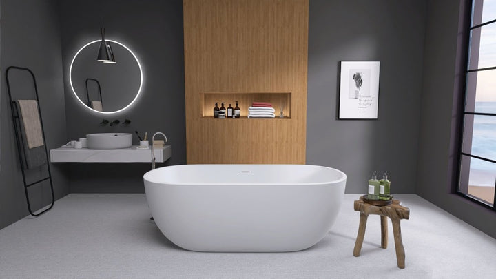 65"x29" Acrylic Matte White Oval Soaking Freestanding Bathtub - Modland