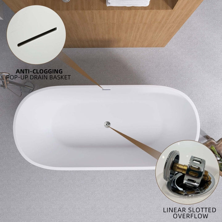 65"x29" Acrylic Matte White Oval Soaking Freestanding Bathtub - Modland