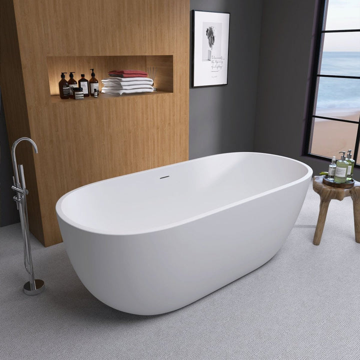 65"x29" Acrylic Matte White Oval Soaking Freestanding Bathtub - Modland