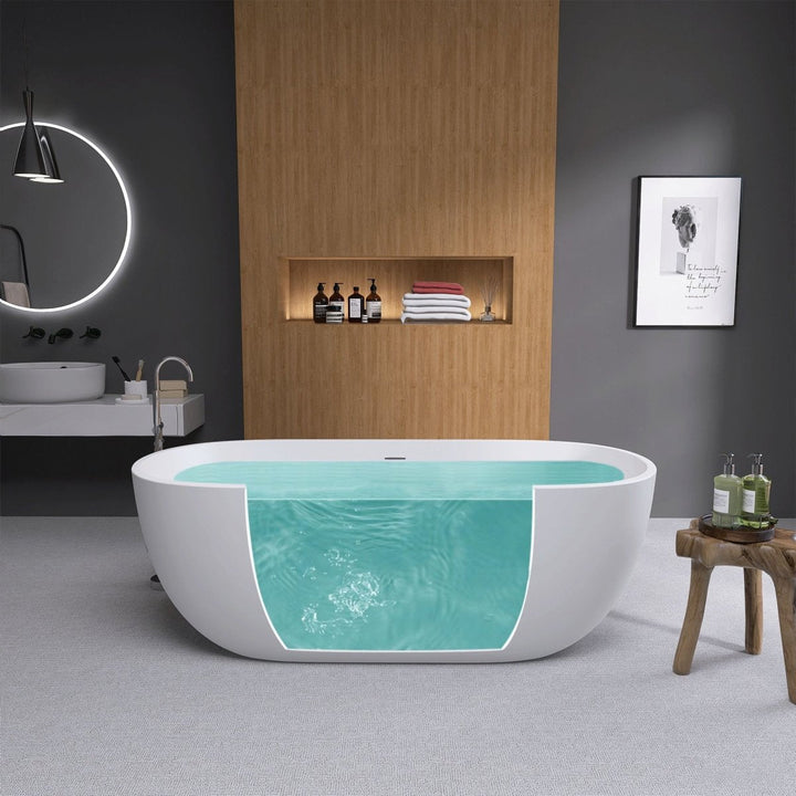 65"x29" Acrylic Matte White Oval Soaking Freestanding Bathtub - Modland