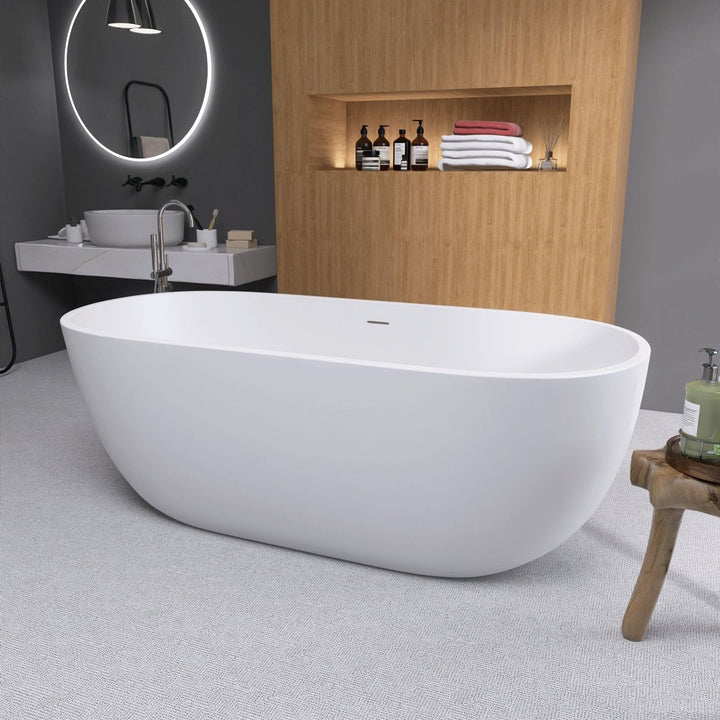 65"x29" Acrylic Matte White Oval Soaking Freestanding Bathtub - Modland