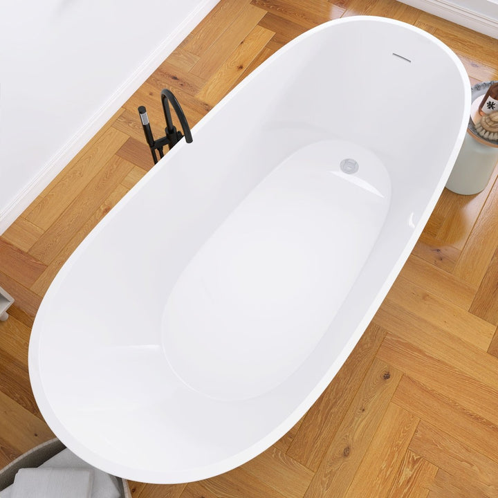 66"x29" Gloss White Acrylic Oval Soaking Freestanding Tub - Modland