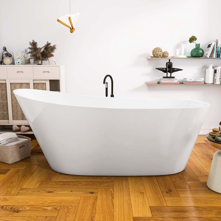 66"x29" Gloss White Acrylic Oval Soaking Freestanding Tub - Modland