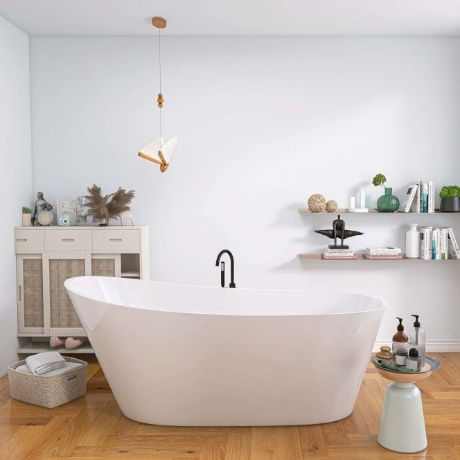 66"x29" Gloss White Acrylic Oval Soaking Freestanding Tub - Modland