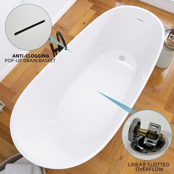 66"x29" Gloss White Acrylic Oval Soaking Freestanding Tub - Modland