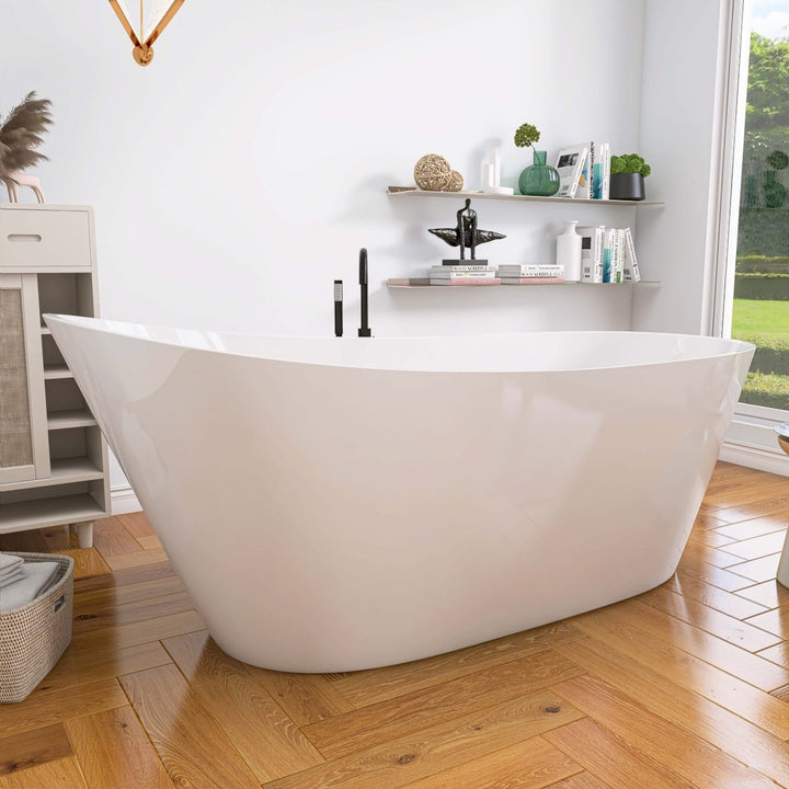 66"x29" Gloss White Acrylic Oval Soaking Freestanding Tub - Modland