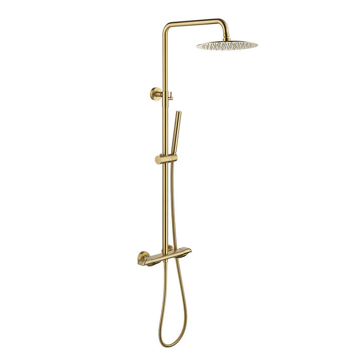 exposed thermostatic shower system brushed gold round