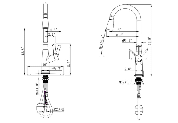 Pull Out Single Handle Two Function Deck Mounted Kitchen Faucet - Modland