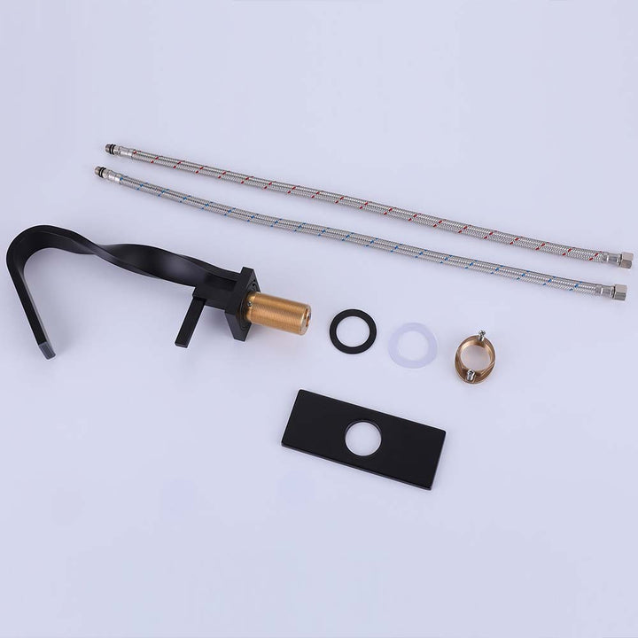 Twisted black faucet with full installation kit and hoses